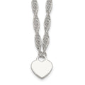 Sterling Silver Polished Fancy Engravable Heart Disc on Rope Chain with Extension Necklace