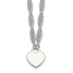 Sterling Silver Polished Fancy Engravable Heart Disc on Rope Chain with Extension Necklace view