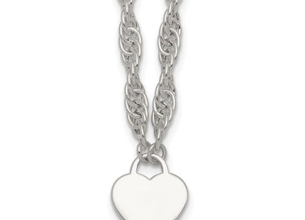 Sterling Silver Polished Fancy Engravable Heart Disc on Rope Chain with Extension Necklace (Style QG6967-16)