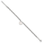 Sterling Silver Polished Fancy Engravable Heart Disc on Rope Chain with Extension Bracelet view
