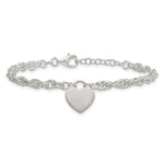Sterling Silver Polished Fancy Engravable Heart Disc on Rope Chain with Extension Necklace view