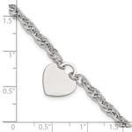 Sterling Silver Polished Fancy Engravable Heart Disc on Rope Chain with Extension Necklace view