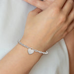 Sterling Silver Polished Fancy Engravable Heart Disc on Rope Chain with Extension Bracelet view
