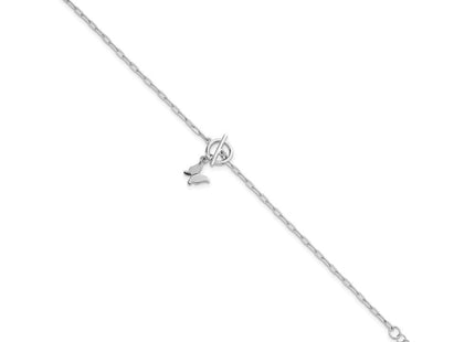 Sterling Silver Rhodium-plated Polished Butterfly Dangle Paperclip Link 6. with Extension Necklace