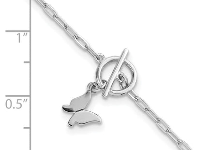 Sterling Silver Rhodium-plated Polished Butterfly Dangle Paperclip Link 6. with Extension Necklace