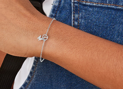 Sterling Silver Rhodium-plated Polished Butterfly Dangle Paperclip Link 6. with Extension Bracelet