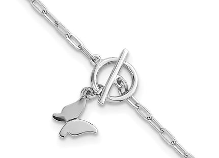 Sterling Silver Rhodium-plated Polished Butterfly Dangle Paperclip Link 6. with Extension Necklace