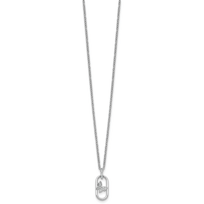 Sterling Silver Rhodium-plated CZ Oval with Butterfly with Extension Necklace