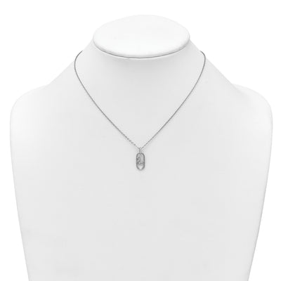 Sterling Silver Rhodium-plated CZ Oval with Butterfly with Extension Necklace