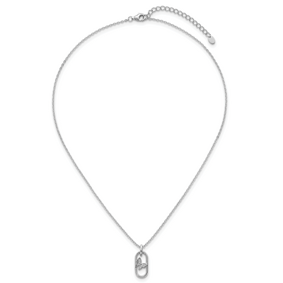 Sterling Silver Rhodium-plated CZ Oval with Butterfly with Extension Necklace