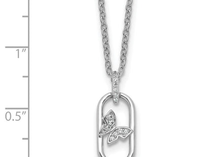 Sterling Silver Rhodium-plated CZ Oval with Butterfly with 1. Extension Necklace (Style QG6973-16)