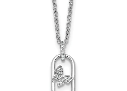 Sterling Silver Rhodium-plated CZ Oval with Butterfly with 1. Extension Necklace (Style QG6973-16)