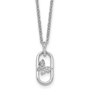 Sterling Silver Rhodium-plated CZ Oval with Butterfly with 1. Extension Necklace (Style QG6973-16)