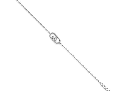 Sterling Silver Rhodium-plated CZ Oval with Butterfly with Extension Necklace