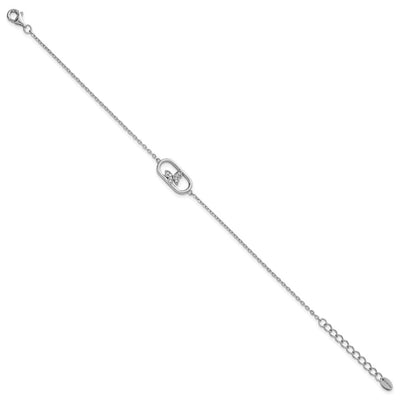 Sterling Silver Rhodium-plated CZ Oval with Butterfly with Extension Necklace