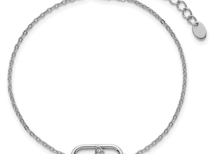 Sterling Silver Rhodium-plated CZ Oval with Butterfly with Extension Necklace
