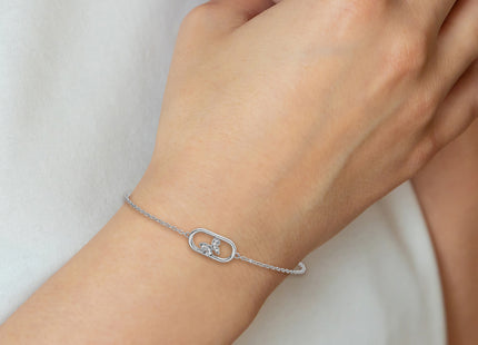 Sterling Silver Rhodium-plated CZ Oval with Butterfly with Extension Bracelet