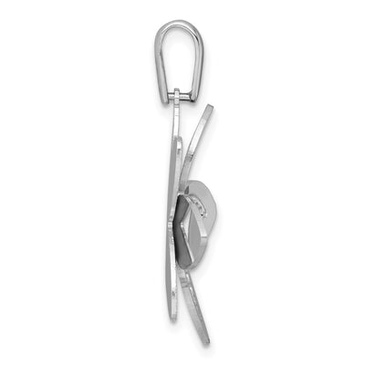 Sterling Silver Rhodium-plated Polished Brushed and Textured Flower Pendant