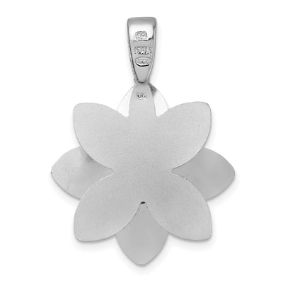 Sterling Silver Rhodium-plated Polished Brushed and Textured Flower Pendant