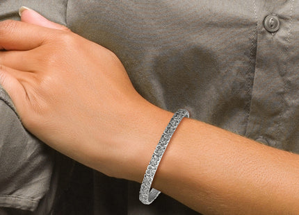 Sterling Silver Antiqued Floral Cuff Bangle Bracelet