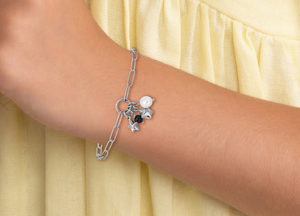Sterling Silver Rhodium-plated Stars and White Freshwater Cultured Pearl and Black Acrylic Bead 6. with Extender Papercl
