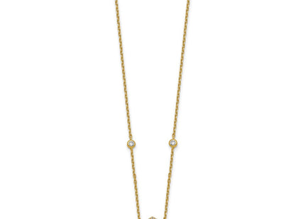 Sterling Silver Gold-tone CZ and Champagne Enamel Square with 1. Extension Necklace (Style QG6978GP-16)