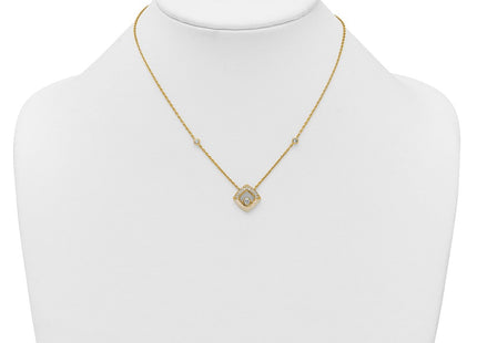 Sterling Silver Gold-tone CZ and Champagne Enamel Square with 1. Extension Necklace (Style QG6978GP-16)