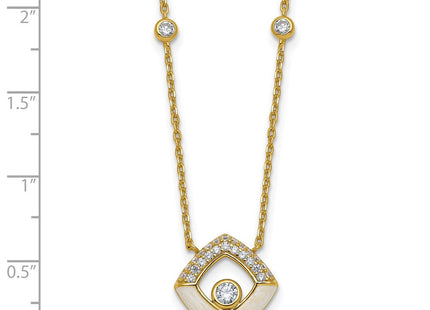 Sterling Silver Gold-tone CZ and Champagne Enamel Square with 1. Extension Necklace (Style QG6978GP-16)