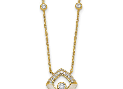 Sterling Silver Gold-tone CZ and Champagne Enamel Square with 1. Extension Necklace (Style QG6978GP-16)