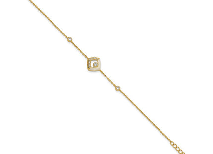 Sterling Silver Gold-tone CZ and Champagne Enamel Square with 0. Extension Necklace