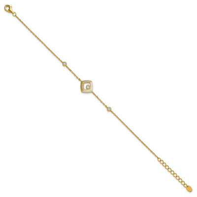 Sterling Silver Gold-tone CZ and Champagne Enamel Square with Extension Necklace