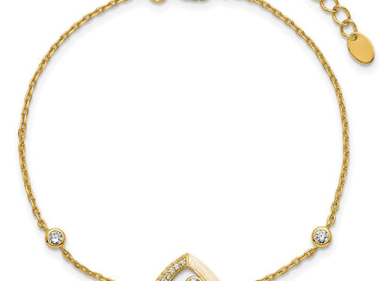 Sterling Silver Gold-tone CZ and Champagne Enamel Square with 0. Extension Necklace