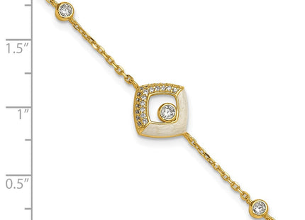 Sterling Silver Gold-tone CZ and Champagne Enamel Square with 0. Extension Necklace