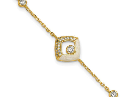 Sterling Silver Gold-tone CZ and Champagne Enamel Square with 0. Extension Necklace