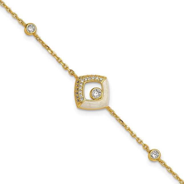 Sterling Silver Gold-tone CZ and Champagne Enamel Square with 0. Extension Necklace