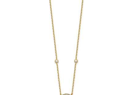 Sterling Silver Gold-tone CZ and Champagne Enamel Rectangle with 1. Extension Necklace (Style QG6979GP-16)