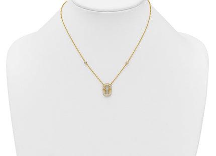 Sterling Silver Gold-tone CZ and Champagne Enamel Rectangle with 1. Extension Necklace (Style QG6979GP-16)