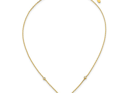 Sterling Silver Gold-tone CZ and Champagne Enamel Rectangle with 1. Extension Necklace (Style QG6979GP-16)