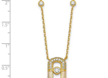 Sterling Silver Gold-tone CZ and Champagne Enamel Rectangle with 1. Extension Necklace (Style QG6979GP-16)