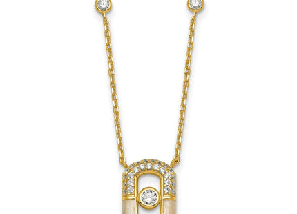 Sterling Silver Gold-tone CZ and Champagne Enamel Rectangle with 1. Extension Necklace (Style QG6979GP-16)