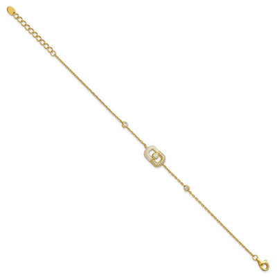 Sterling Silver Gold-tone CZ and Champagne Enamel Rectangle with Extension Bracelet