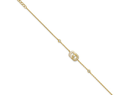 Sterling Silver Gold-tone CZ and Champagne Enamel Rectangle with 0. Extension Necklace