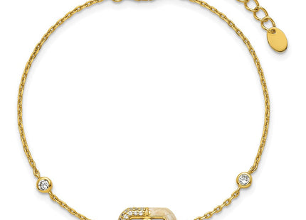 Sterling Silver Gold-tone CZ and Champagne Enamel Rectangle with 0. Extension Necklace