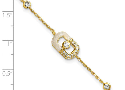 Sterling Silver Gold-tone CZ and Champagne Enamel Rectangle with 0. Extension Necklace
