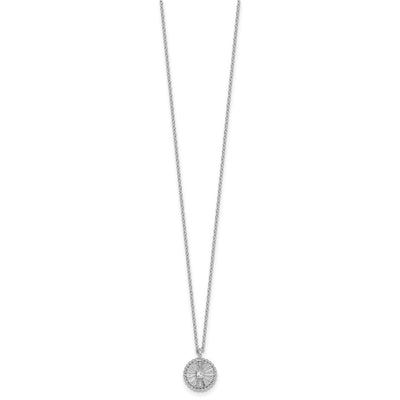 Sterling Silver Rhodium-plated Polished Beaded and Textured CZ Circle with Extension Necklace