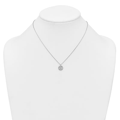 Sterling Silver Rhodium-plated Polished Beaded and Textured CZ Circle with Extension Necklace
