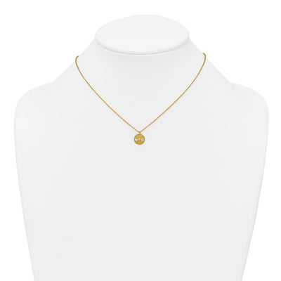 Sterling Silver Gold-tone Polished Beaded and Textured CZ Circle with Extension Necklace