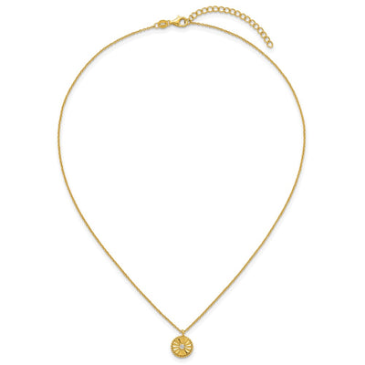 Sterling Silver Gold-tone Polished Beaded and Textured CZ Circle with Extension Necklace