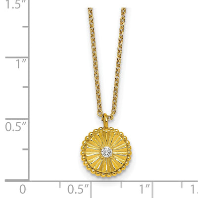 Sterling Silver Gold-tone Polished Beaded and Textured CZ Circle with Extension Necklace