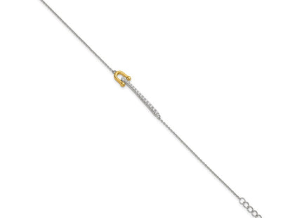 Sterling Silver Gold-tone CZ Polished 6. with Extension Necklace